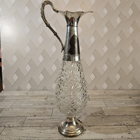 F.lli Beccaro-Acqui Crystal Silver Plate Claret Pitcher Decanter Italy 1930's - Picture 4 of 8